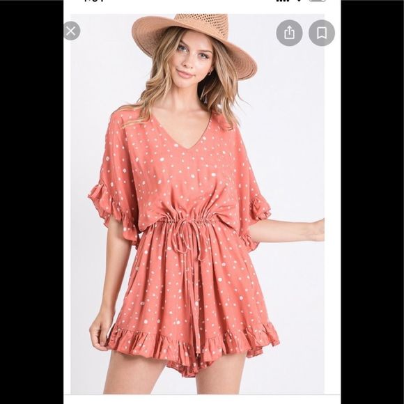 Pants - NWOT Pink Polka Dot Romper From Blushing Brunette Boutique Size Medium